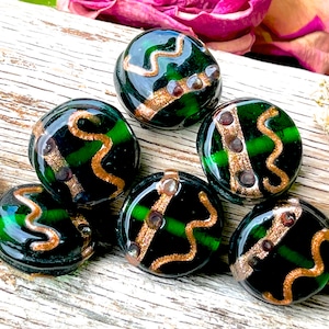 SUPPLY: 6pcs - Specialty Lamp-work Gold Foiled Glass Beads - Centerpiece Beads - Colorful Beads