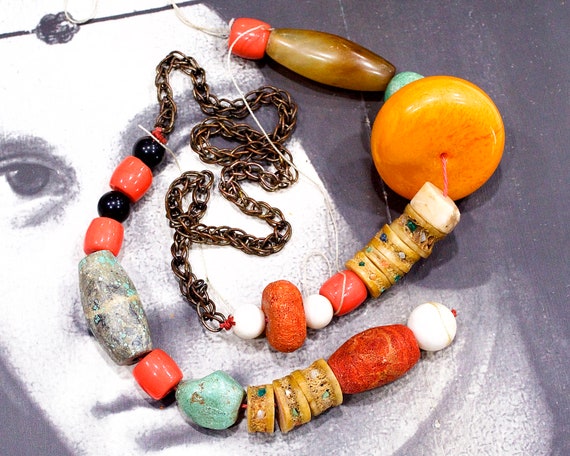 VINTAGE: Old Morocco Beads and Silver Chain - Sto… - image 7