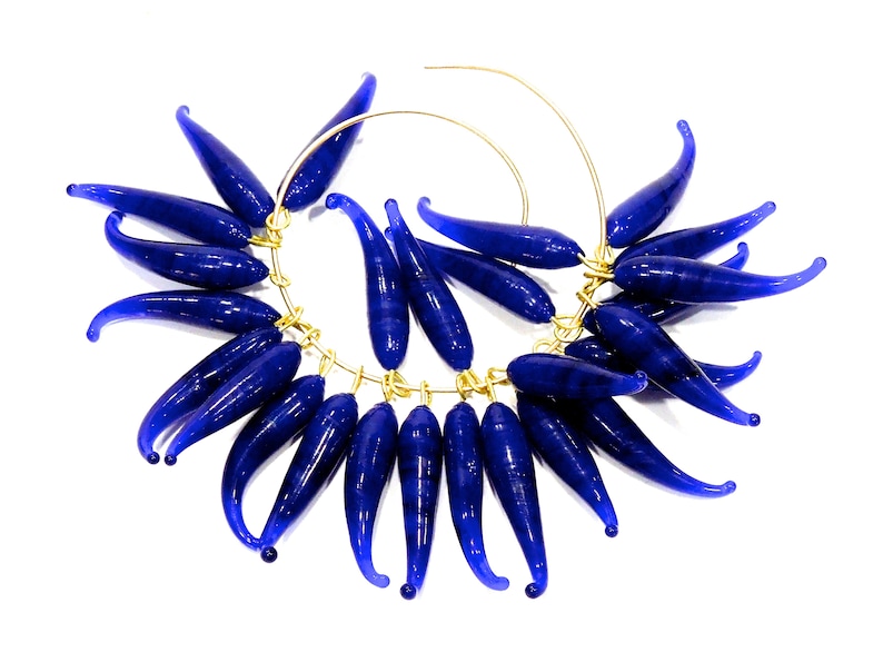 Lamp Work Glass Beads SUPPLY: 14 Blue Glass Drop Charms with Brass Wire Jewelry Making SKU 6-A4-00028915