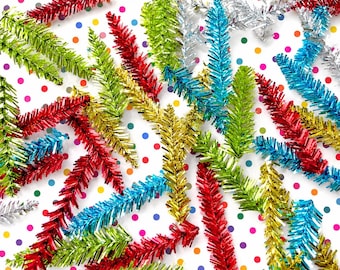 VINTAGE: 10 pezzi - Alberi di tinsel in ciniglia metallica, teste di stelo, artigianato natalizio, decorazione floreale, corsage, cappelli, festività natalizie