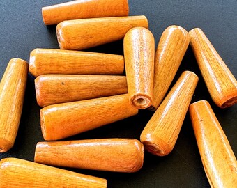 VINTAGE: 14 piezas - Cuentas cónicas de madera rústicas GRANDES - Cuentas cónicas de madera