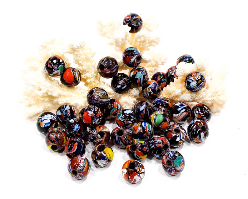 Large Hole Beads SKU 6-F3-00016677 Macram\u00e9 Beads VINTAGE: 10 LARGE Old Trade Glass  Beads