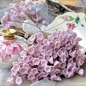 Glass Flower Headpins Jewelry Flower Brass Wire Beads DIY Crafts Charms Bouquet Wedding Stems Millinery Fairy Handmade Lamp-work Leaves
