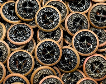 VINTAGE: 10 Stück - Metal Center Resin Buttons - Kunststoff- und Metallknöpfe