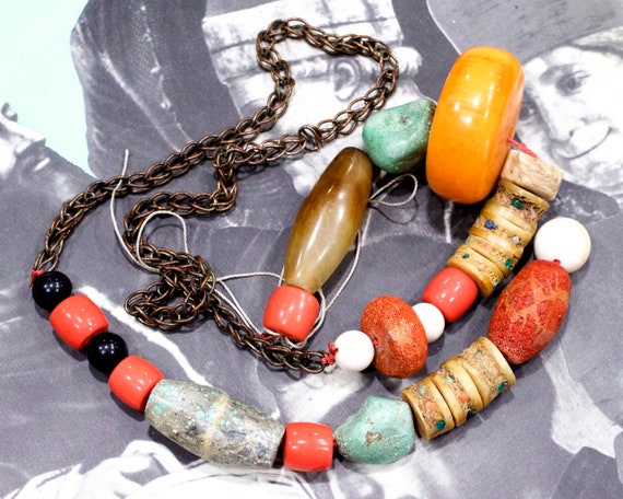 VINTAGE: Old Morocco Beads and Silver Chain - Sto… - image 4