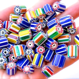 VINTAGE: 20pcs - Mixed Chevron Glass Trade Beads - Mixed Layer Chevron Beads - Colorful Beads - Handcrafted