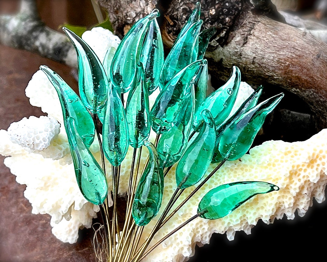 Glass Flower Headpins Jewelry Flower Brass Wire Beads DIY Crafts Charms