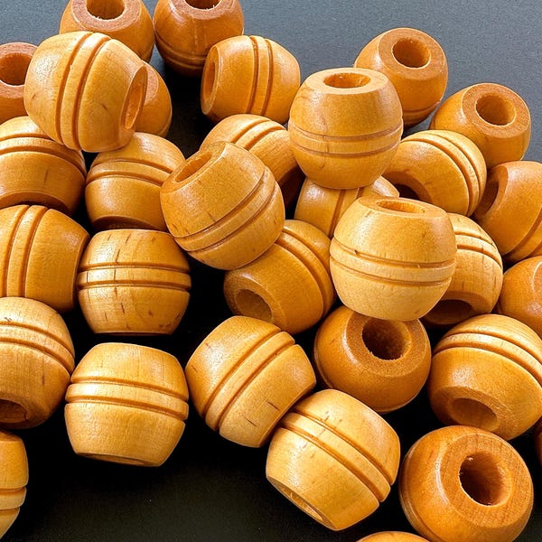 VINTAGE: Años 70 - 9 piezas - Cuentas de madera de macramé natural GRANDES - Cuentas de macramé ranuradas - Cuentas de madera - Nuevo, sin usar