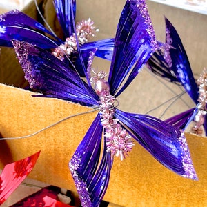VINTAGE: Mercury Bead Chenille Foil Butterfly Stem, Pick, Ornament - Millinery, Crafts, Gift Wrapping, Holiday Decor