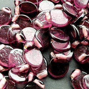 VINTAGE: 30pcs - Handcrafted Flat Purple Glass Drops - Glass Drop Beads - Glass Charms - Lamp Work