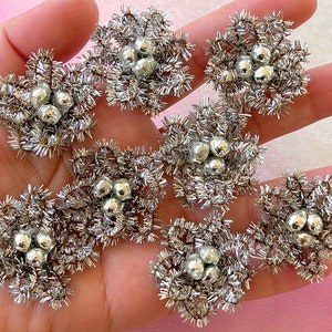 VINTAGE: 6pcs - Mercury Bead Chenille Flowers - Crafts, Millinery, Corsage, Holiday Decor, Christmas -