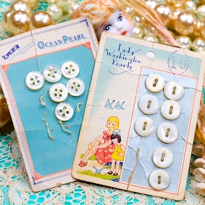 VINTAGE: 2pcs - Cards of Mother of Pearl Miniature Buttons - Buttons by B.G.E. Lady Washington - Sewing, Crafts, Jewelry