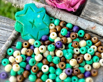 VINTAGE: Large Natural Bone Pendants and Small Beads - Carved Pendants - Natural Bone Beads