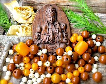 VINTAGE: Buddha Beads and Pendant - Plastic Buddha Mala Set - Yoga Jewelry - Buddhist Prayer Beads - Meditation Beads