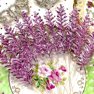 VINTAGE: 8pcs - Metallic Chenille Tinsel Tree Picks Stems Christmas Crafts Flower Corsage Millinery Crafts Christmas Holiday