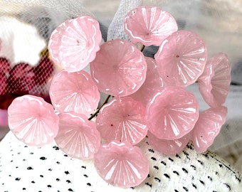 Glass Flower Headpins Jewelry Flower Brass Wire Beads DIY Crafts Charms Bouquet Wedding Stems Millinery Fairy Handmade Lamp-work Leaves