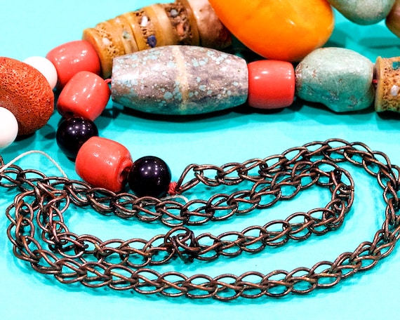 VINTAGE: Old Morocco Beads and Silver Chain - Sto… - image 10