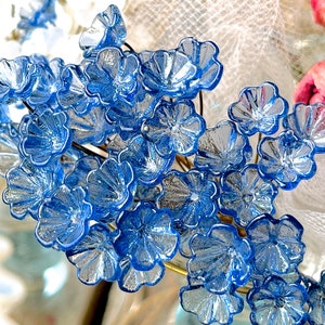Glass Flower Headpins Jewelry Flower Brass Wire Beads DIY Crafts Charms Bouquet Wedding Stems Millinery Fairy Handmade Lamp-work Leaves