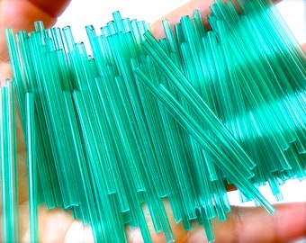VINTAGE: 1980s - 40pcs - Rare Long Turquoise Glass Tube Beads - Bugle -Retro Tube Beads - Jewelry Making, Garland, Crafts, Best Seller