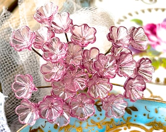 Verre Fleur Épingles À Tête Bijoux Fleur Fil De Laiton Perles DIY Artisanat Charmes Bouquet De Mariage Tiges Chapiteau Fée À La Main Lampe-travail Feuilles