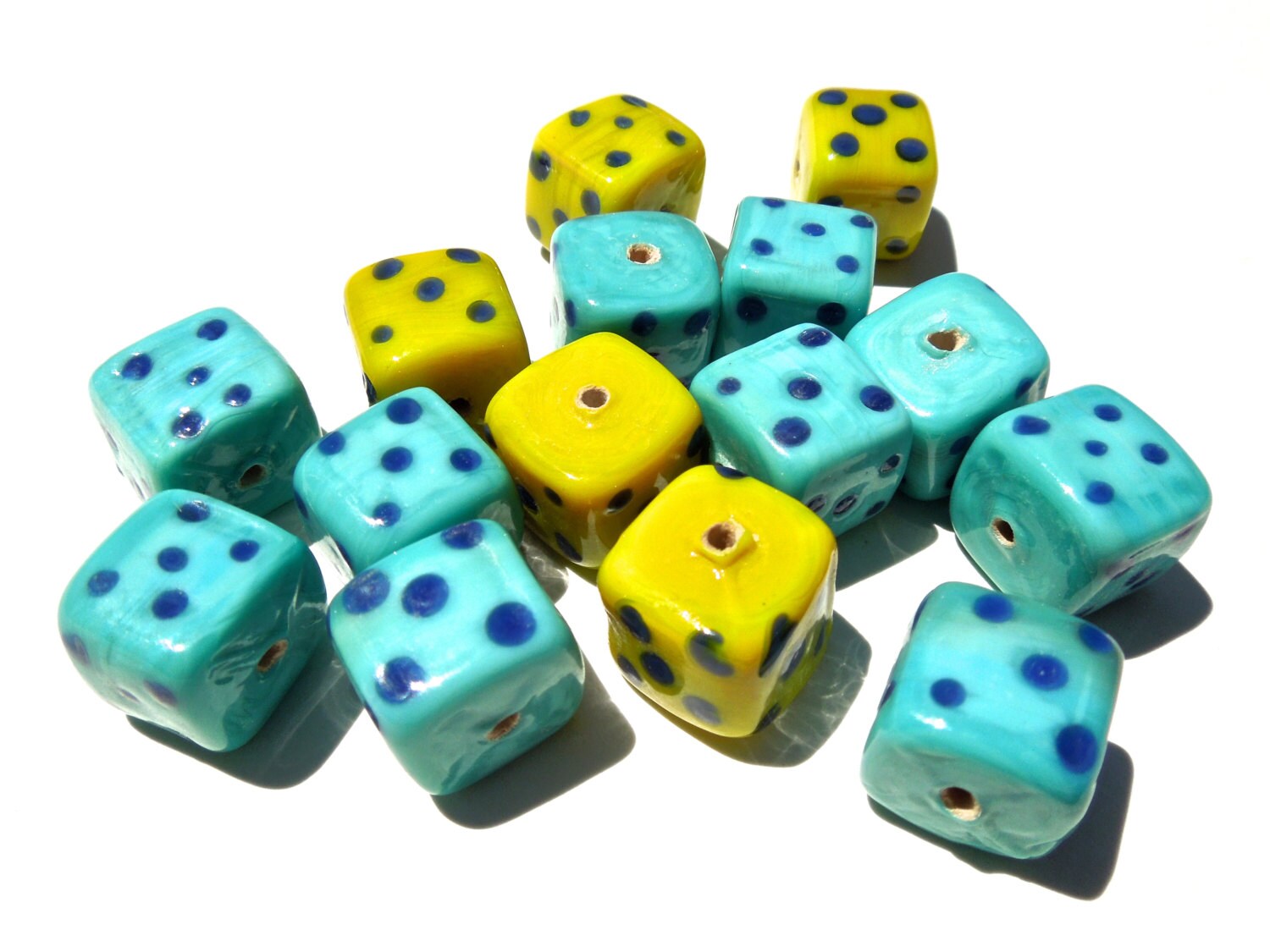 SUPPLY 17 Glass Dice Beads Blue Beads Yellow Beads Etsy