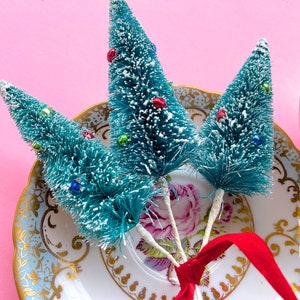 SUPPLY: Mercury Bead Chenille Christmas Tree Stem - Pick - Vintage Style - Crafts, Corsage, Millinery, Wrapping, Holiday Decor