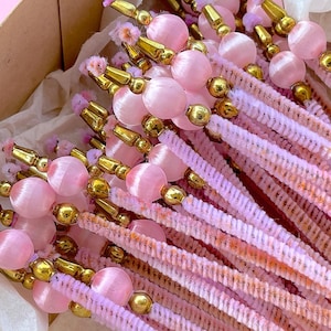 VINTAGE: 7pc - Mercury and Satin Bead Chenille Stems - Picks - Corsage, Flower Picks, Millinery, Crafts, Wrapping, Holiday Decor