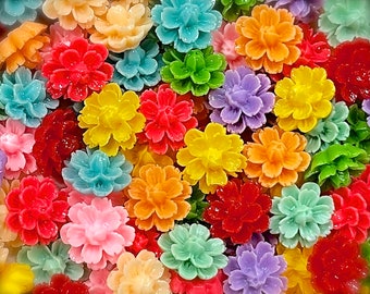 SUPPLY: 25pcs - Mixed Resin Flower Cabochons - Fatback - Crafts - DIY Jewelry - Making Hairpins, Earrings and Rings