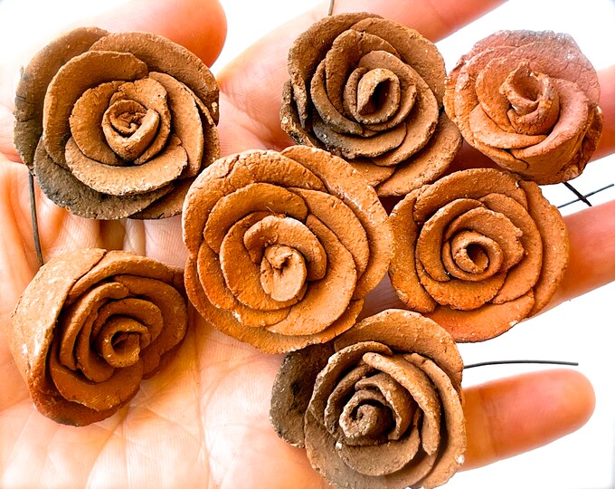 VINTAGE Mexican Ceramic Clay Roses With Wire Crafts Handcrafted Pottery