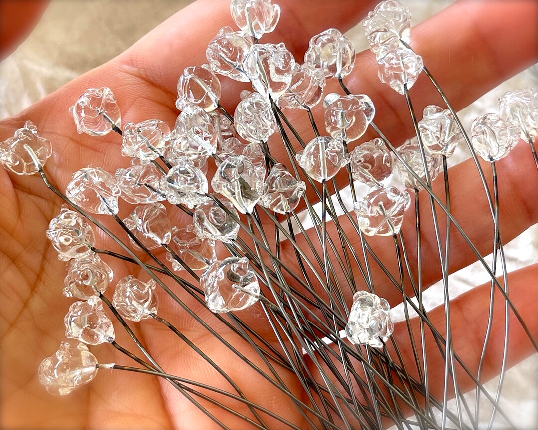Glass Flower Headpins Jewelry Flower Brass Wire Beads DIY Crafts Charms