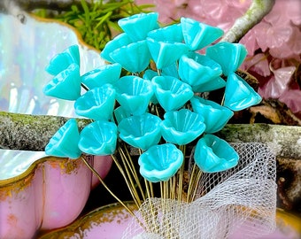 Glass Flower Headpins Jewelry Flower Brass Wire Beads DIY Crafts Charms Bouquet Wedding Stems Millinery Fairy Handmade Lamp-work Leaves