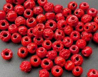 VINTAGE: 25pcs - Old Glass Beads - Red Beads - Large Hole Beads