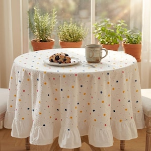 Mantel coreano redondo y rectangular con volantes, mantel de algodón con lunares coloridos, decoración para mesa de té, café, cocina y comedor, idea de regalo