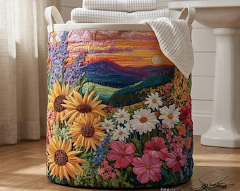 Floral Boho Laundry Hamper with Handles, Cozy Home Decor, Housewarming Gift Idea, Toy Storage Bin, Blanket Holder, Clothes Basket