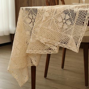 Crochet Rectangular Tablecloth Rustic Farmhouse Decor Lace Knitting Boho Wedding Elegant Classic Style Housewarming Gift Floral Decoration