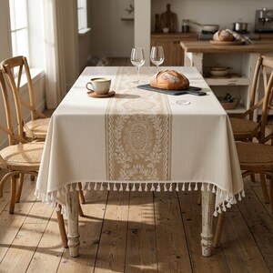 Linen Texture Rectangle Tablecloth, Waterproof Stain Resistant Table Cover for Kitchen Dining, Farmhouse Decor, Housewarming Gift