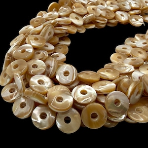 AAA High Luster Troca Shell Beads Pacific Ocean - Natural Champagne Golden Glow Mother of Pearl - Mirror Polish Smooth Donut 15mm SKU#B305