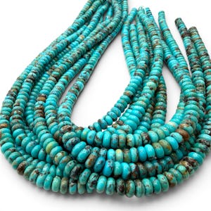 Arizona Kingman turkooizen kralen met prachtige matrix, authentiek VS - Robin Egg Blue Tone - Southwestern-stijl - Gladde rondelle 6 mm SKU#B504