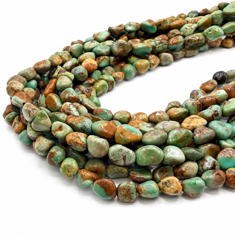 Shape Figure Matrix Pattern Multicolor Huibei Turquoise Beads - Earthy Green With Matrix - Never ...