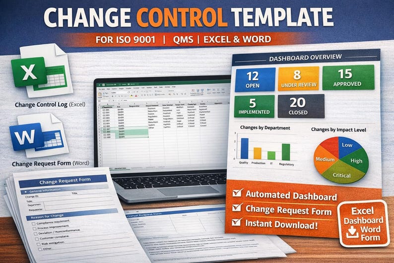 Iso Change Control Form Example Change Control Template | ISO 9001 QMS Excel Dashboard, Word Form ...