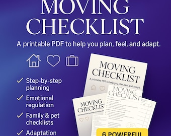 Stress-Free Moving Guide | Step-by-Step Printable Checklist & Emotional Toolkit |6-Page Planner for Relocation