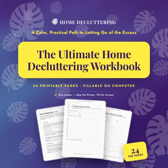 Home Decluttering Workbook | Printable Declutter Checklist & Planner | Fillable PDF Digital Download | Organizing Minimalism Guide