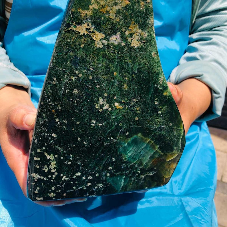 9.74LB Natural Moss Agate Slab Specimen, Landscape Water Grass Agate ...