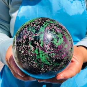 4.59LB  Natural Red Green Jasper Sphere Ruby Zoisite Crystal Ball Healing Meditation Decor  MH4898