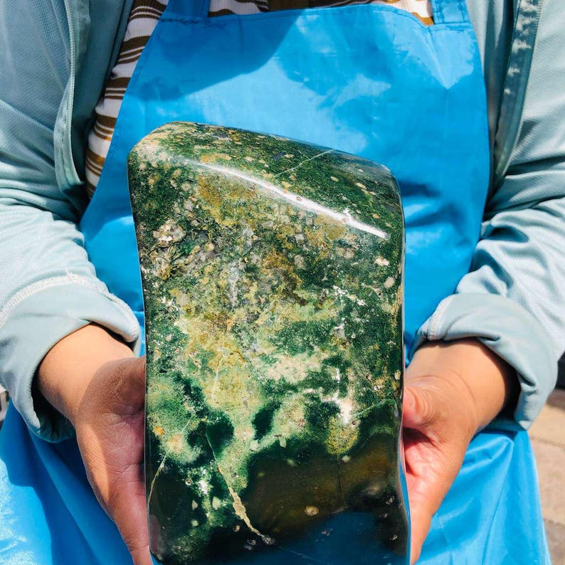 9.74LB Natural Moss Agate Slab Specimen, Landscape Water Grass Agate ...