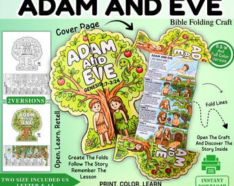 Adam and Eve Surprise Fold Craft, Garden of Eden Sunday School Coloring Printable, Genesis Adam and Eve Folding Activity for Kids