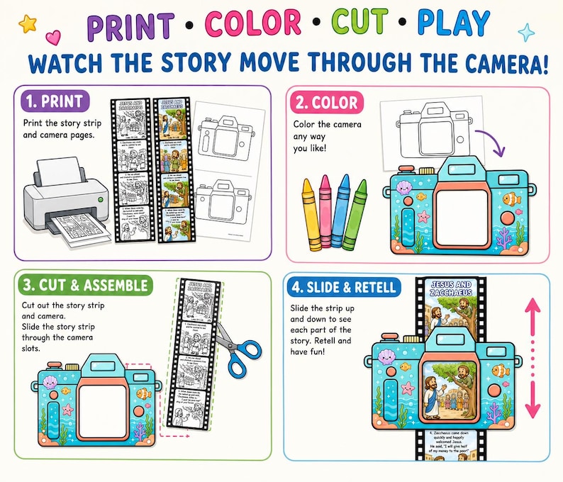 Jesus and Zacchaeus Bible Camera Craft, Luke 19 Printable Sunday School ...