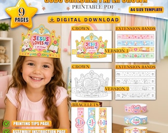 Manualidad bíblica: Corona y pulsera de papel "Jesús me ama", actividad para colorear de la Escuela Dominical de Verano, lección para niños de preescolar y jardín de infantes.