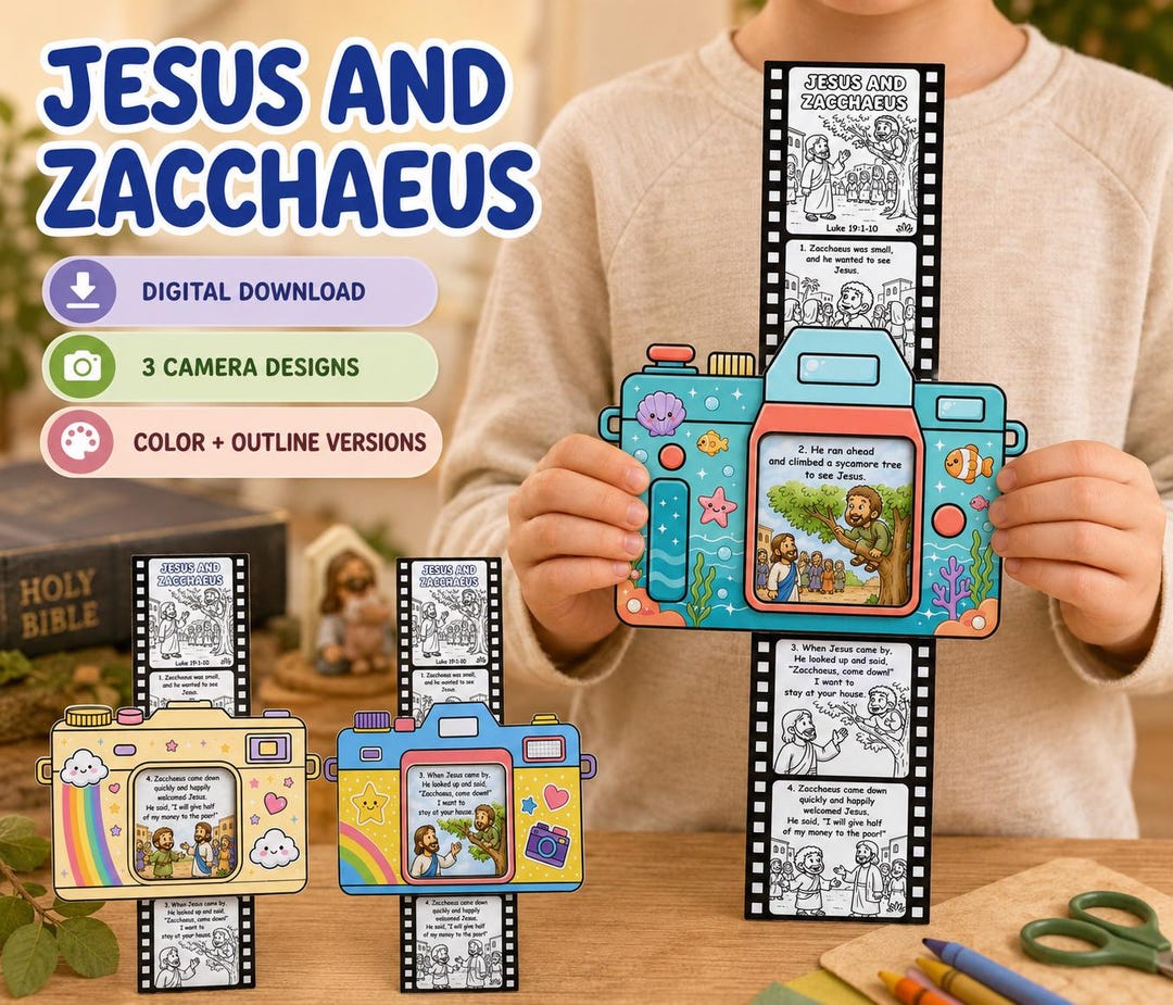 Jesus and Zacchaeus Bible Camera Craft, Luke 19 Printable Sunday School ...