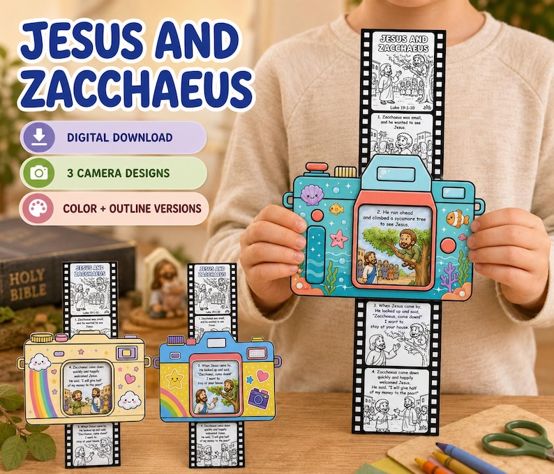 Jesus and Zacchaeus Bible Camera Craft, Luke 19 Printable Sunday School ...